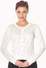 Laden Sie das Bild in den Galerie-Viewer, Cardigan Goddess mit Flamingo-Lochstickerei, Ivory