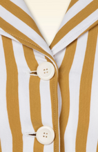 Laden Sie das Bild in den Galerie-Viewer, Swingkleid Revers Tricot, Gesterift, Senf