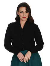 Laden Sie das Bild in den Galerie-Viewer, Vintage 40er-Jahre Cardigan Violet, Schwarz, Plus Size