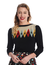 Laden Sie das Bild in den Galerie-Viewer, Retro Pullover Atomic Star mit Rautenmuster, Schwarz