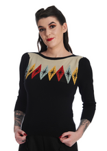 Laden Sie das Bild in den Galerie-Viewer, Retro Pullover Atomic Star mit Rautenmuster, Schwarz