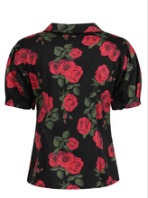 Laden Sie das Bild in den Galerie-Viewer, Retro-Bluse Lilly Romantic mit Rosen, Schwarz