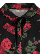 Laden Sie das Bild in den Galerie-Viewer, Retro-Bluse Lilly Romantic mit Rosen, Schwarz