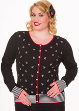 Laden Sie das Bild in den Galerie-Viewer, Cardigan Close Call mit Anker-Stickerrei,Schwarz, Plus Size