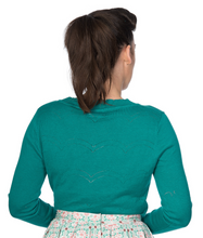 Laden Sie das Bild in den Galerie-Viewer, Vintage Cardigan June mit Musterakzente, Smaragdgrün