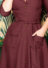 Laden Sie das Bild in den Galerie-Viewer, Swingkleid Giselle mit Gürtel und Frontknopfleiste, Rostrot