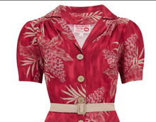 Laden Sie das Bild in den Galerie-Viewer, Hemdblusenkleid Charlene Ruby 40's, Palm, Rot