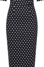 Laden Sie das Bild in den Galerie-Viewer, Bleistiftkleid Amber Polka, Schwarz-Weiß