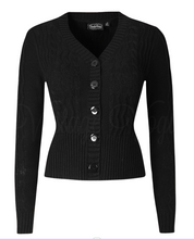 Laden Sie das Bild in den Galerie-Viewer, Cardigan im Retro‑Look – feines Zopfmuster Mabel Cropped, Schwarz, Plus Size
