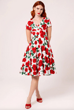 Laden Sie das Bild in den Galerie-Viewer, Swingkleid Dolce Vita 50's, Weiss-Rot
