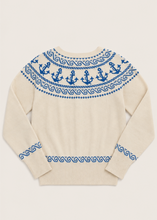 Laden Sie das Bild in den Galerie-Viewer, Cardigan mit Anker-Motiv, Creme-Blau