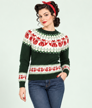 Laden Sie das Bild in den Galerie-Viewer, Fox Fairisle Strickpullover in Dunkelgrün