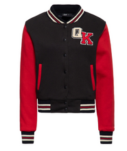 Laden Sie das Bild in den Galerie-Viewer, Damen Collegejacke „Road Rebels“, Schwarz & Rot