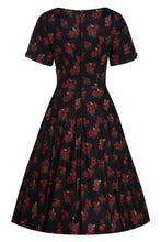 Laden Sie das Bild in den Galerie-Viewer, Swingkleid Brenda Bird and Rose, Schwarz-Rot