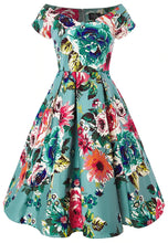 Laden Sie das Bild in den Galerie-Viewer, Swingkleid Lily Flowers, vintage-blau