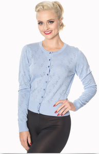 Cardigan Goddess mit Flamingo-Lochstickerei, Hellblau