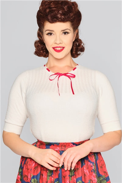 Sandrine Pointelle Knitted Top, Weiß