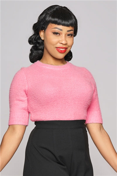 Chrissie Fluffy Knitted Top, Rosa