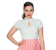 Laden Sie das Bild in den Galerie-Viewer, Top Mandarin Collar, Mint, Plus Size
