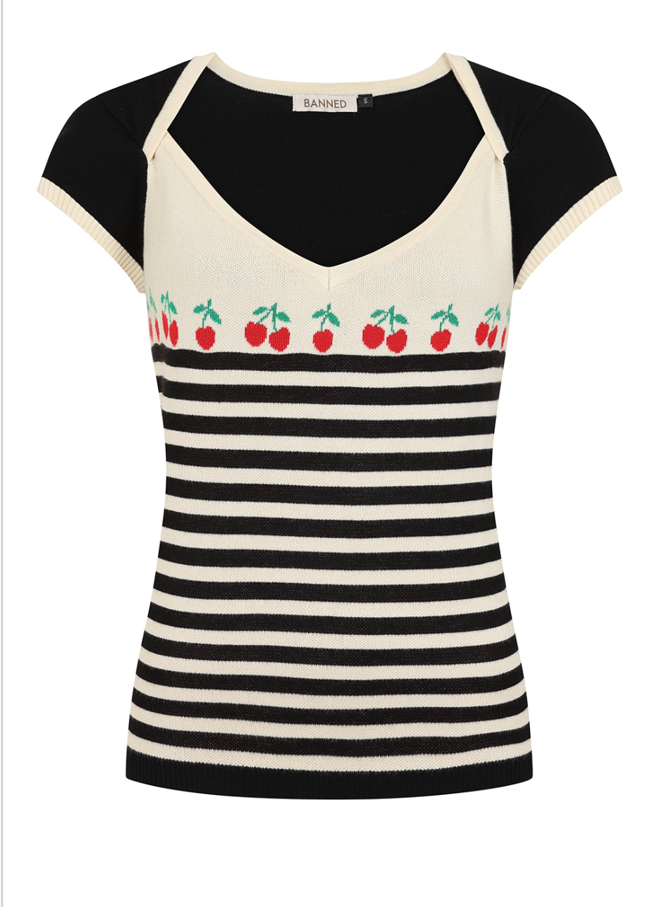 Feinstricktop Jessie Cherries, Schwarz