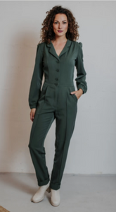Jumpsuit Longsleeve Green Gabardine, Grün
