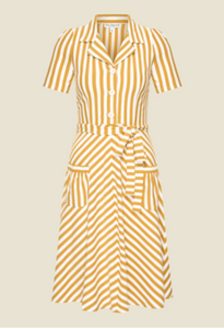 Swingkleid Revers Tricot, Gesterift, Senf