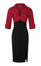Laden Sie das Bild in den Galerie-Viewer, Bleistiftkleid Dianne Two Toned, Rot- Schwarz
