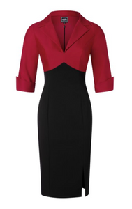 Bleistiftkleid Dianne Two Toned, Rot- Schwarz