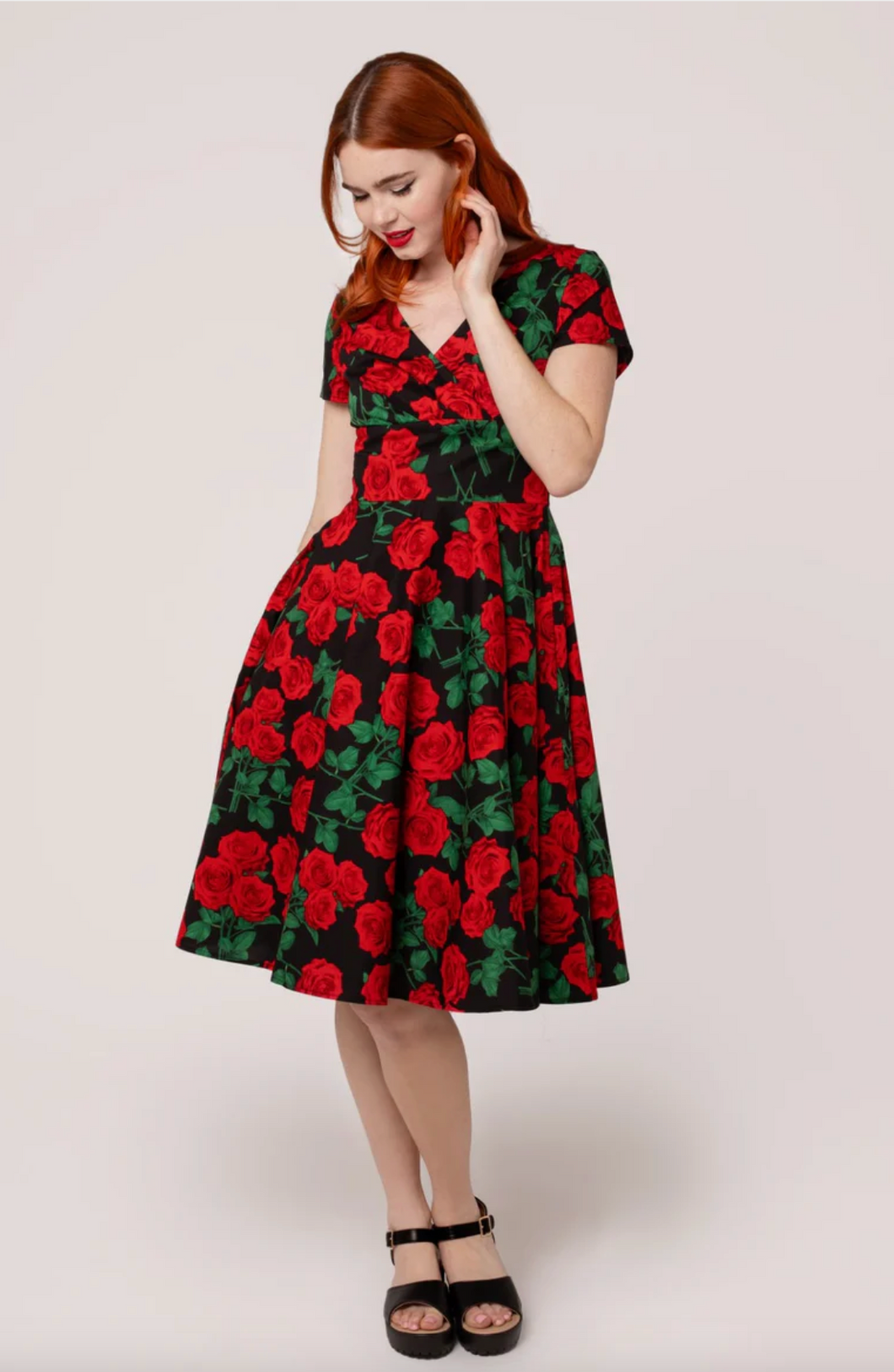 Swingkleid Dolce Vita, Schwarz-Rot
