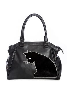 Tasche Sabrina, Schwarz mit Katzenapplikation