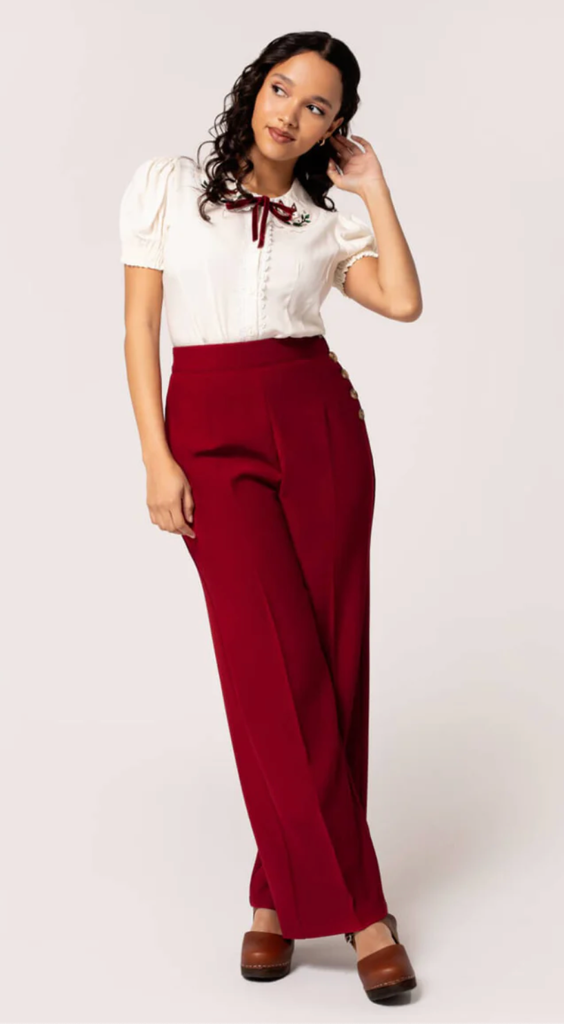 High Waist Marlenehose Ginger, 40's, Dunkelrot