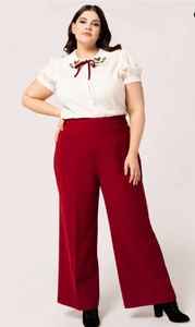 High Waist Marlenehose Ginger, 40's, Dunkelrot, Plus Size
