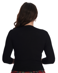 Cardigan Cat Scalopped Collar, Katzenmotiv, Schwarz, Plus Size