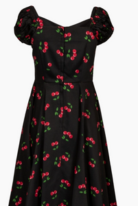 Swingkleid Nancy ( 50er-Jahre ) mit Kirschenmuster, Schwarz