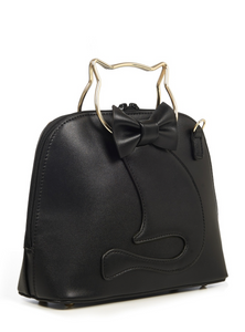 Retro Tasche Black Dixie, Katzen-Applikation, Schwarz