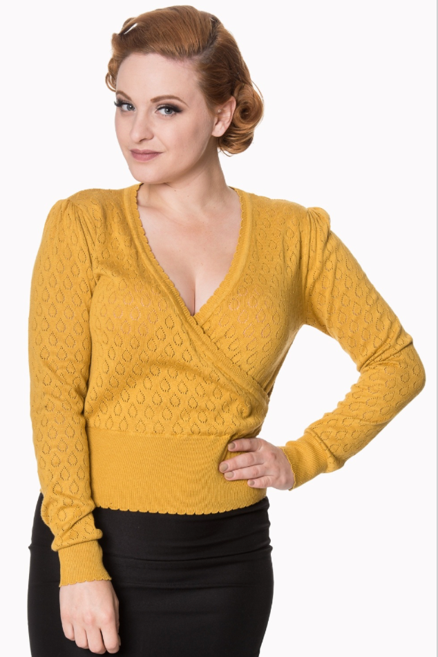 Feinstrick-Pulli Basic Instinct mit Lochmuster, Senf