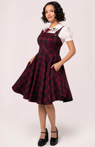 Latzkleid Carmina Pinafore, Tartan-Burgundy