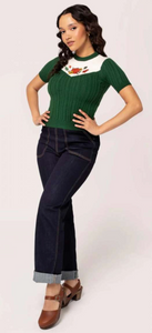 Strick-Pulli Autumn Pumpkin-Stickerei, Tannengrün