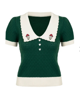 Strick-Pulli Genevieve Pilz-Stickerei, Flaschengrün