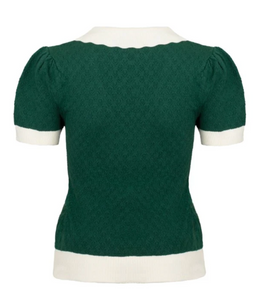 Strick-Pulli Genevieve Pilz-Stickerei, Flaschengrün