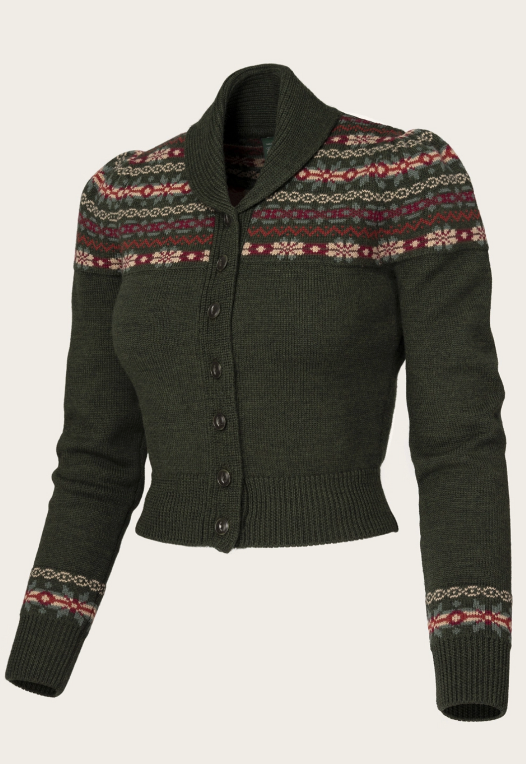 Cardigan The Fair Isle, Merinowolle, Pine Green
