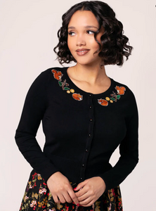 Cardigan Chester mit herbstlichem Motiv,Schwarz