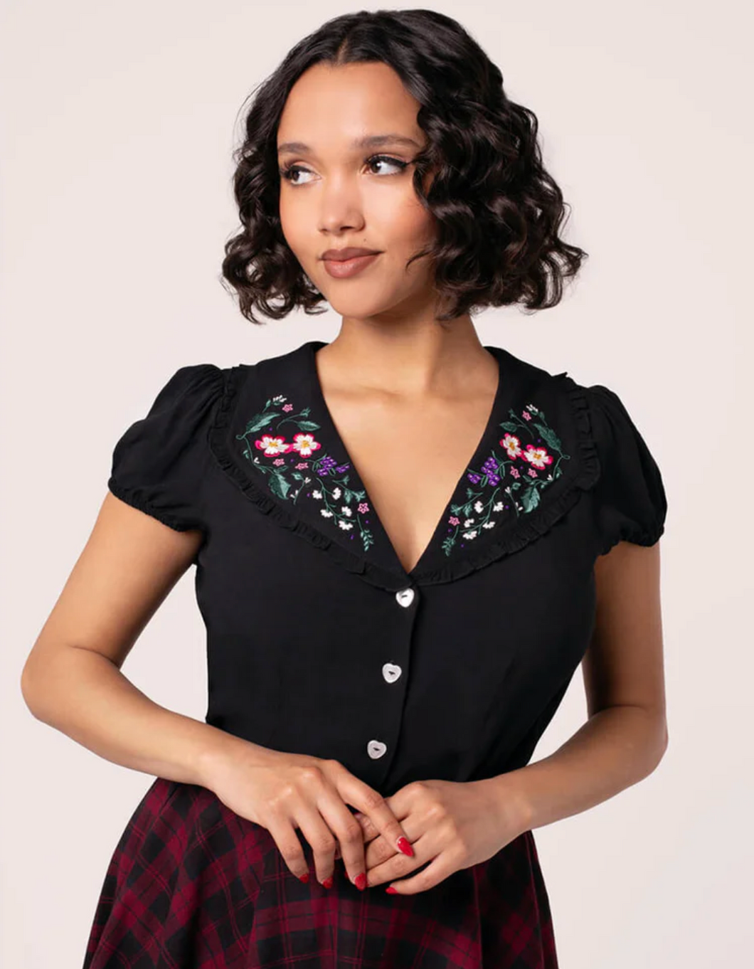 Vintage Bluse Winnie 40's mit Blumenstickerei