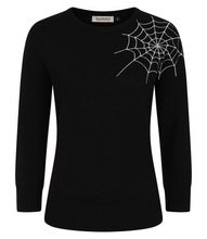 Laden Sie das Bild in den Galerie-Viewer, Pullover Alina  mit Spinnennetz-Stickerei, Schwarz
