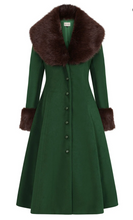 Laden Sie das Bild in den Galerie-Viewer, Vintage-Swing Mantel Martha, Flaschengrün, Kunstpelz
