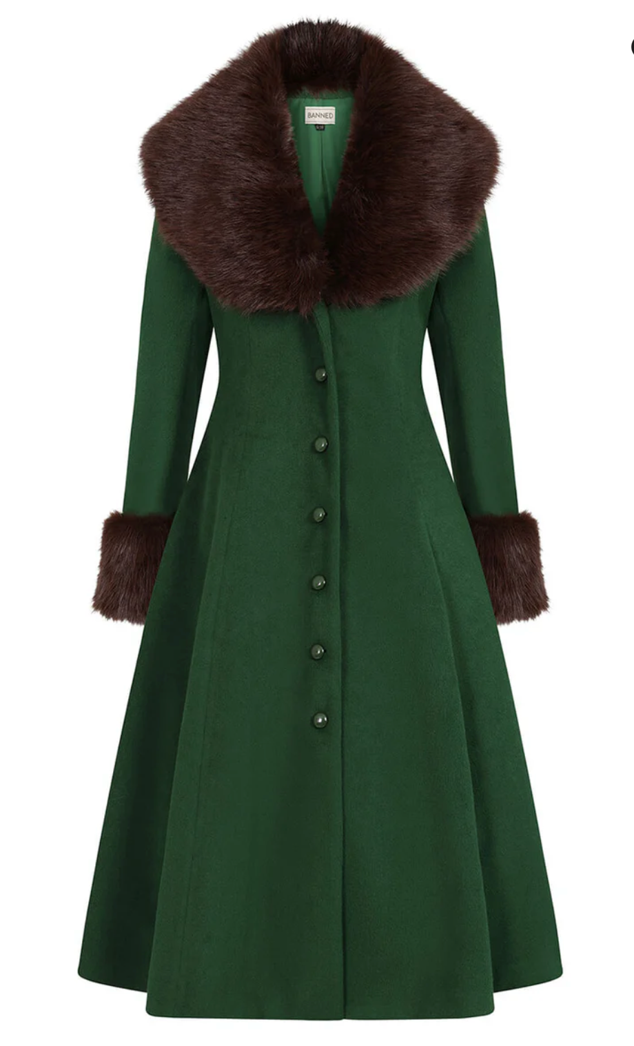 Vintage-Swing Mantel Martha, Flaschengrün, Kunstpelz