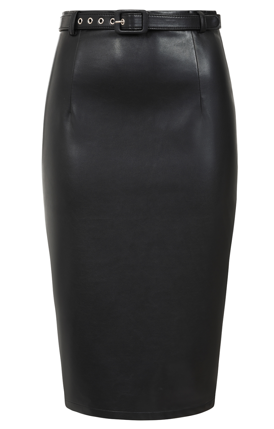 Bleistiftrock Ada, Schwarz, Kunstleder
