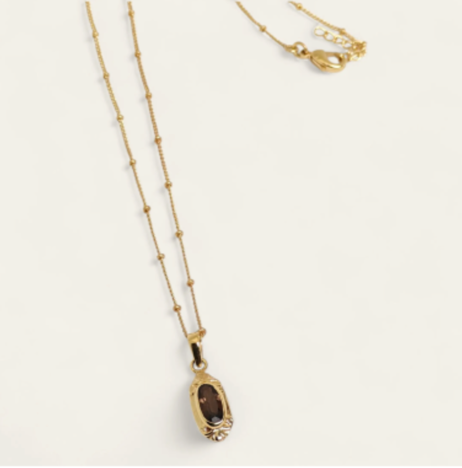 Halskette, The Antique Necklace Smokey Quartz, Vergoldet