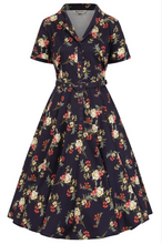 Laden Sie das Bild in den Galerie-Viewer, Vintage-Swingkleid Bella Romantic Floral, Navy
