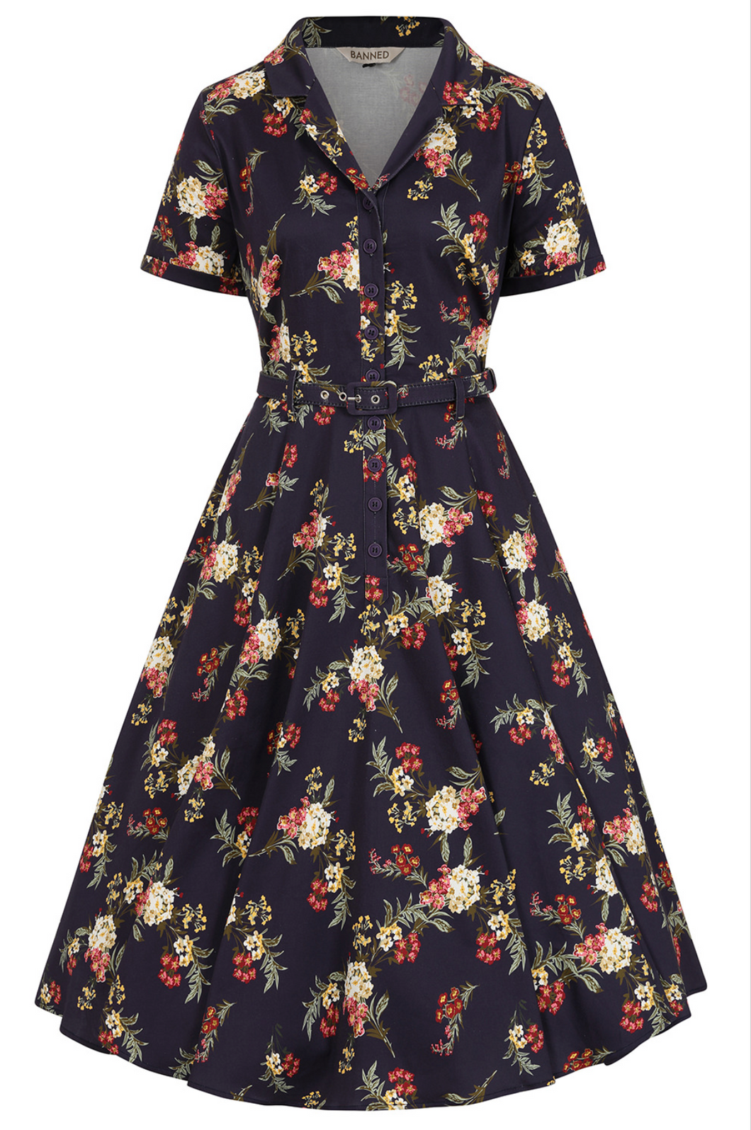 Vintage-Swingkleid Bella Romantic Floral, Navy